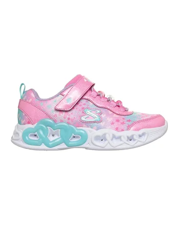 Pantofi sport Infinite Love cu talismane inima si LED-uri, Albastru aquamarin/Roz deschis