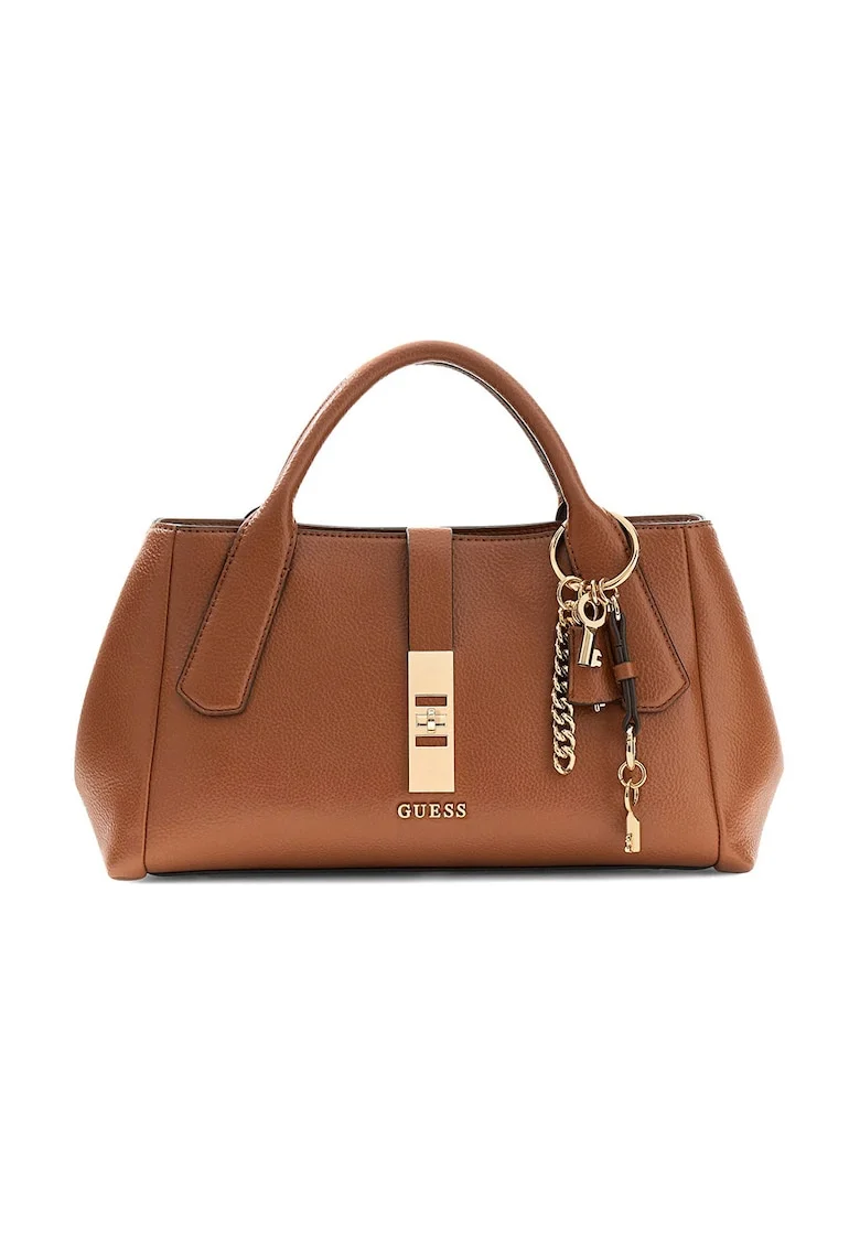 Geanta din piele ecologica cu maner si model uni, Maro cognac