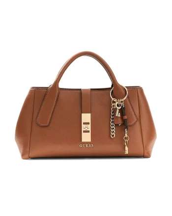 Geanta din piele ecologica cu maner si model uni, Maro cognac