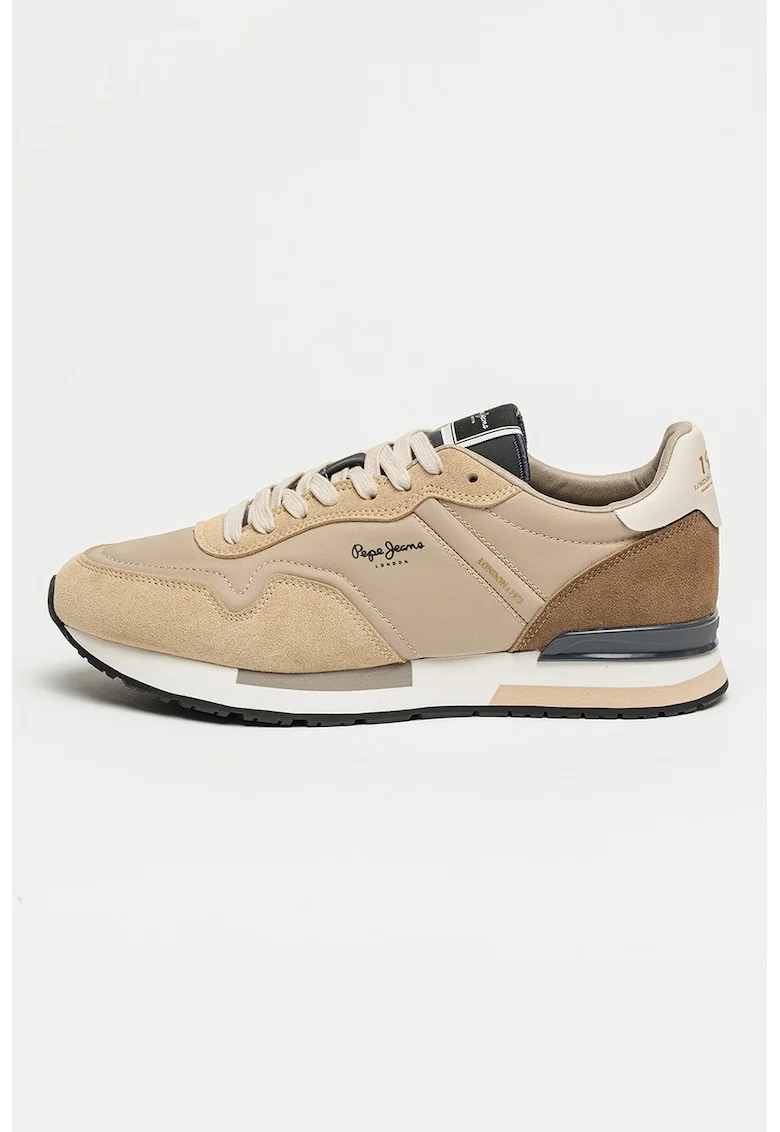 Pantofi sport Hailon low-cut cu strat exterior de piele intoarsa, Maro taupe/Bej