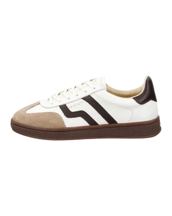 Pantofi sport din piele cu garnituri din piele intoarsa, Alb/Maro inchis/Maro nisip