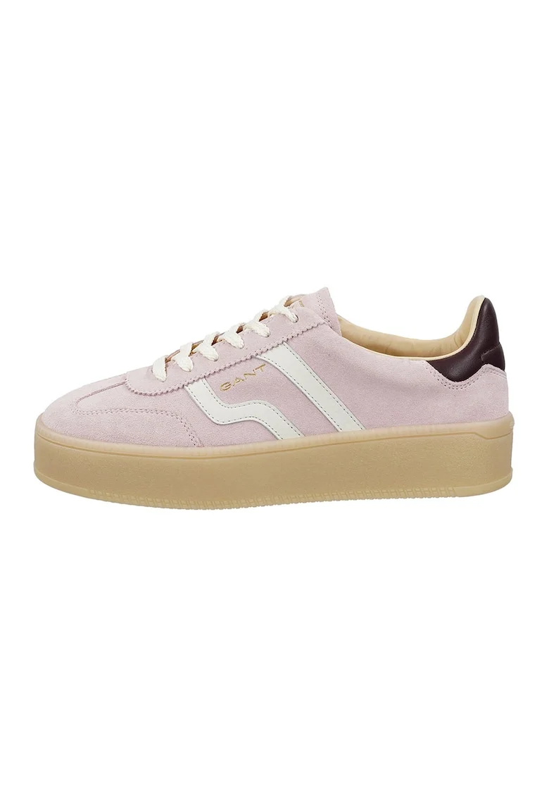 Pantofi sport din piele intoarsa cu talpa flatform Cuzmani, Alb/Roz pal/Violet pruna