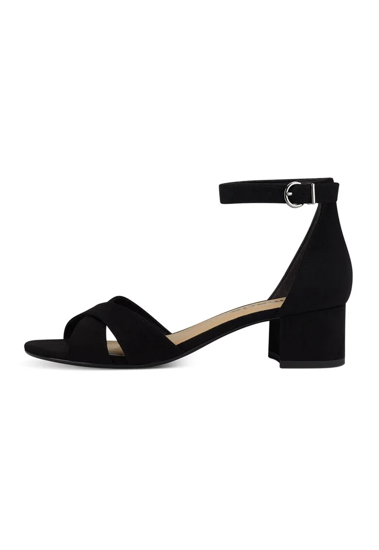 Sandale de piele intoarsa cu toc bloc, Negru