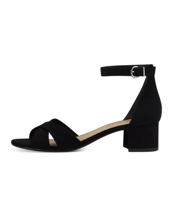 Sandale de piele intoarsa cu toc bloc, Negru