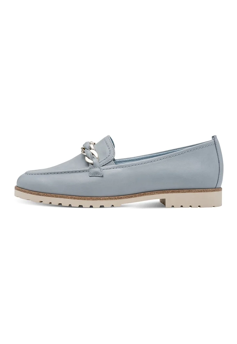 Pantofi loafer din piele cu bareta cu aspect impletit, Albastru deschis