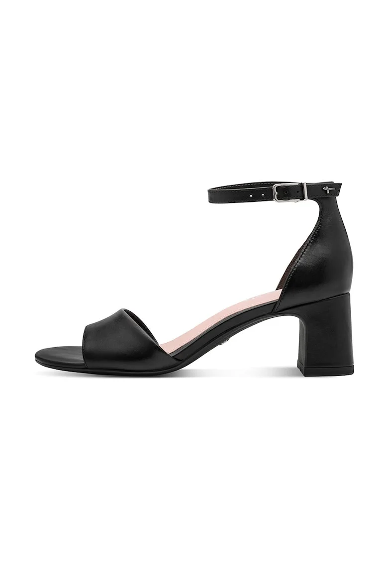Sandale de piele cu bareta pe glezna, Negru