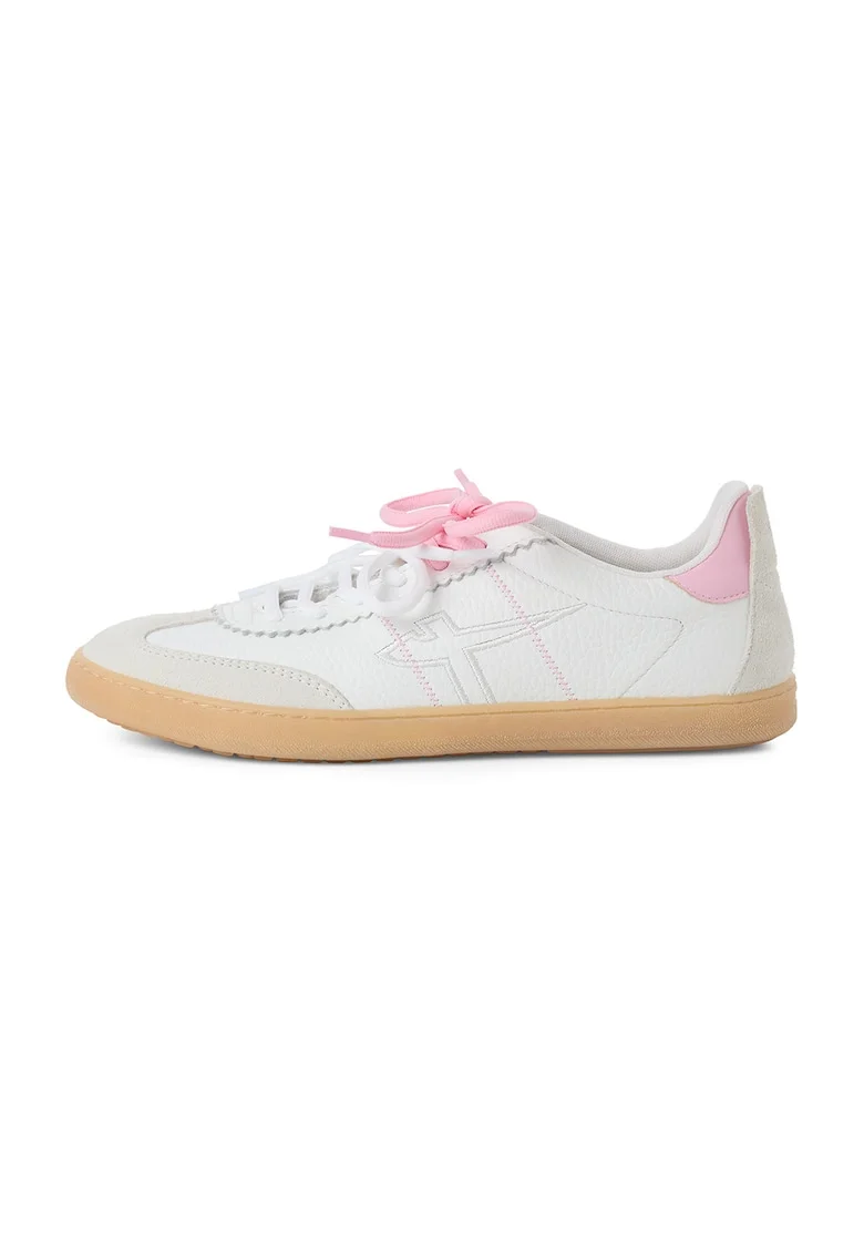 Pantofi sport low-cut de piele, Gri deschis/Alb murdar/Roz