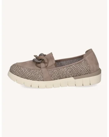 Pantofi loafer din piele intoarsa cu garnituri din piele ecologica, Bej inchis/Alb murdar