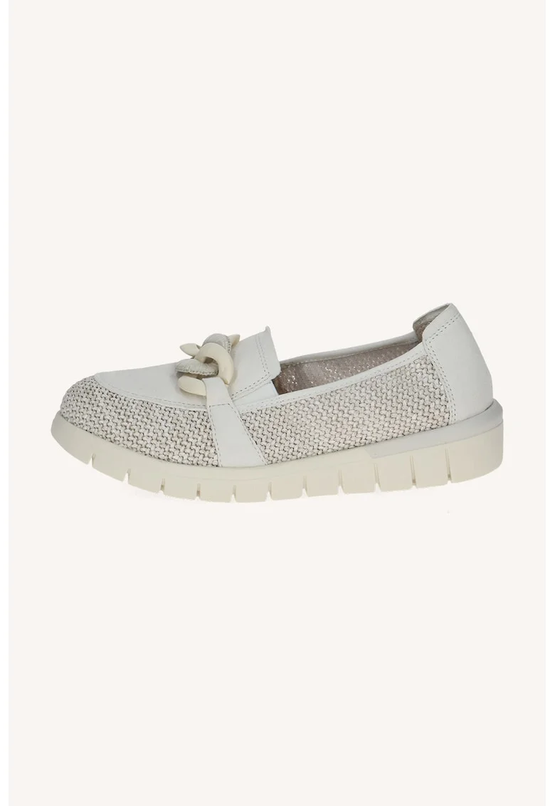 Pantofi loafer din piele intoarsa cu garnituri din piele ecologica, Alb murdar/Bej deschis