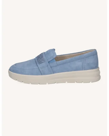 Pantofi loafer din piele intoarsa cu detalii stralucitoare, Albastru pastel/Alb murdar