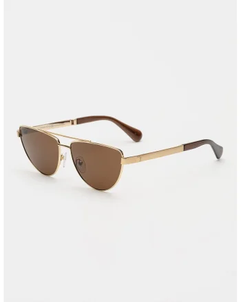 Ochelari de soare aviator cu rama metalica, Auriu/Maro