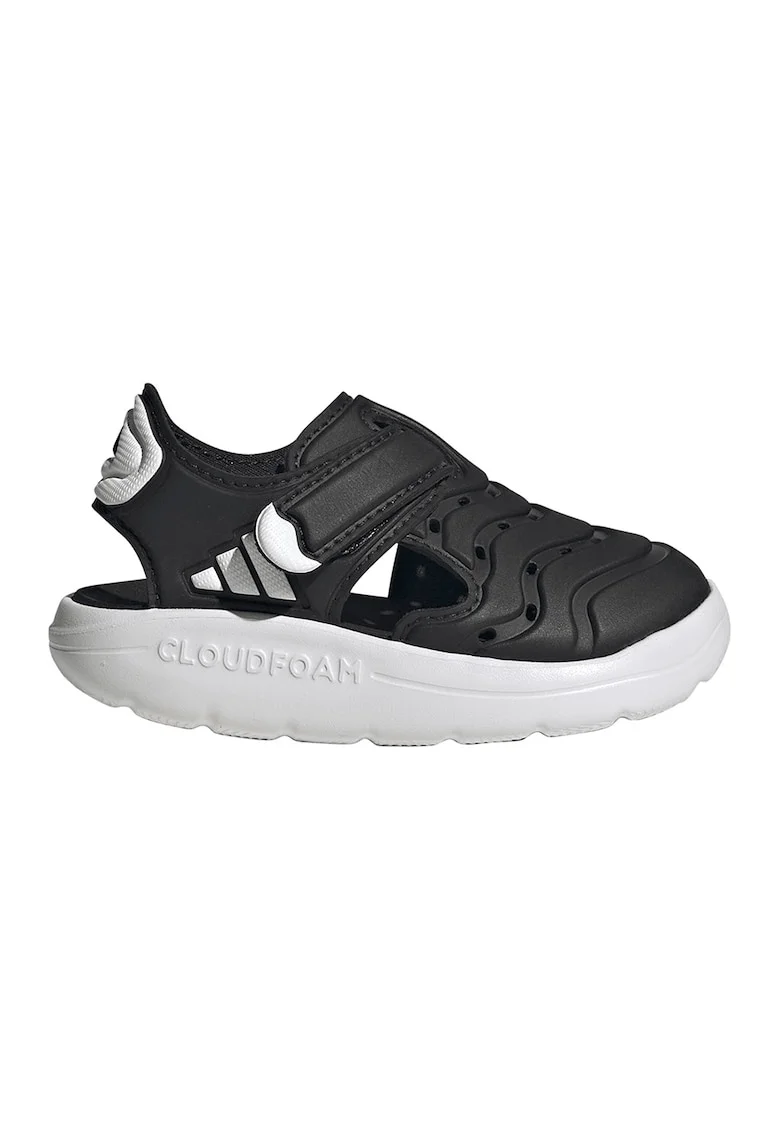 Sandale din piele ecologica cu velcro, Alb/Negru