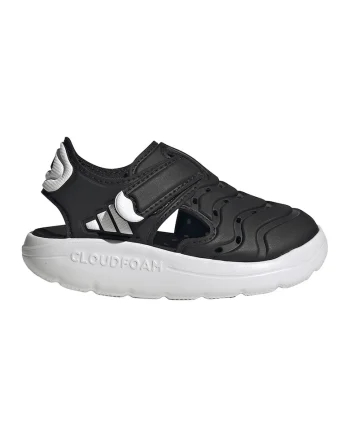 Sandale din piele ecologica cu velcro, Alb/Negru