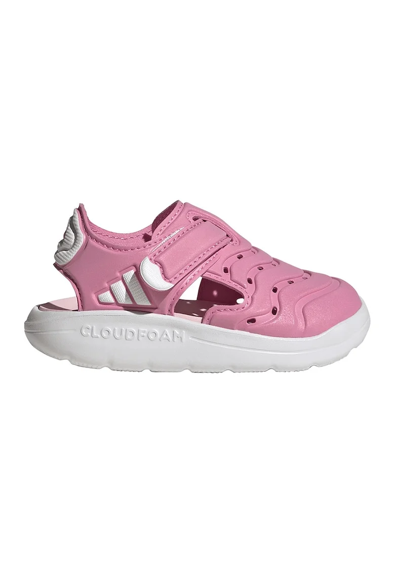 Sandale din piele ecologica cu velcro, Alb/Roz