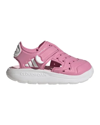 Sandale din piele ecologica cu velcro, Alb/Roz