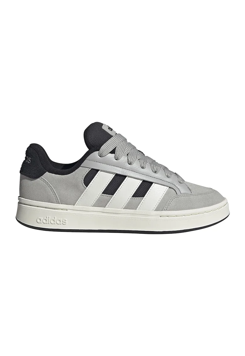 Pantofi sport Grand Court Alpha din piele intoarsa cu cusaturi contrastante, Negru/Gri deschis/Alb murdar