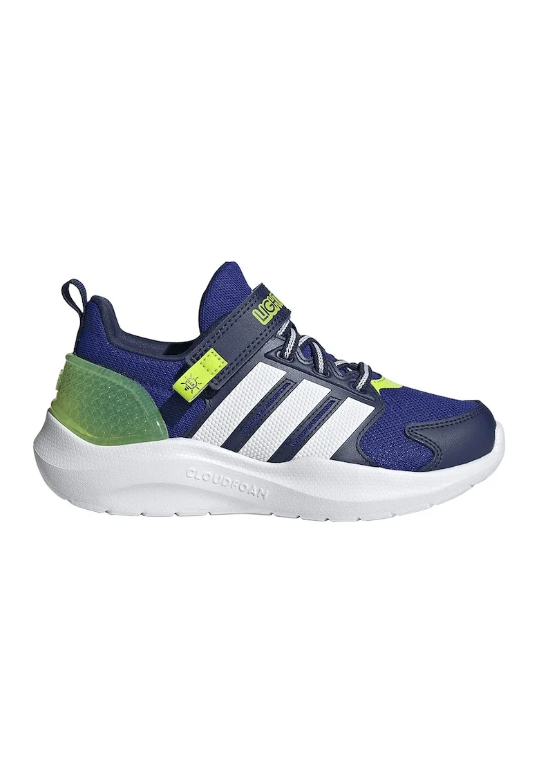 Pantofi sport Lightorama cu velcro si led-uri, Albastru inchis/Verde electric/Alb optic