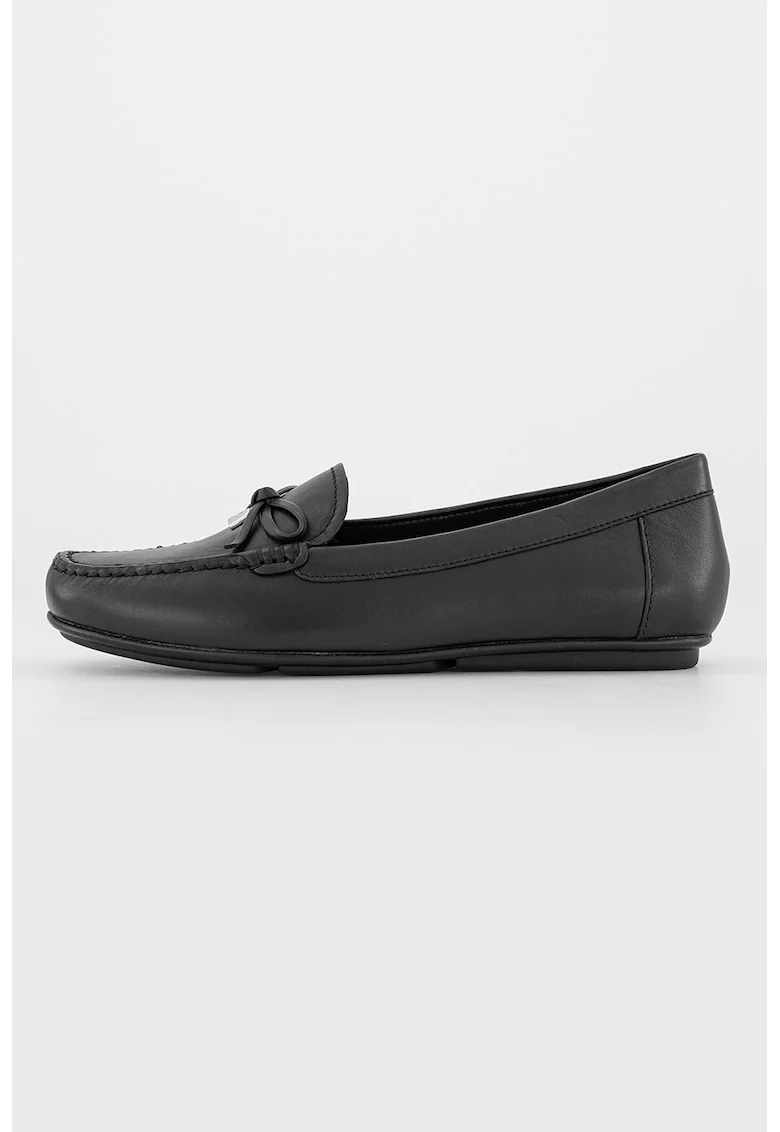 Mocasini de piele cu funda, Negru