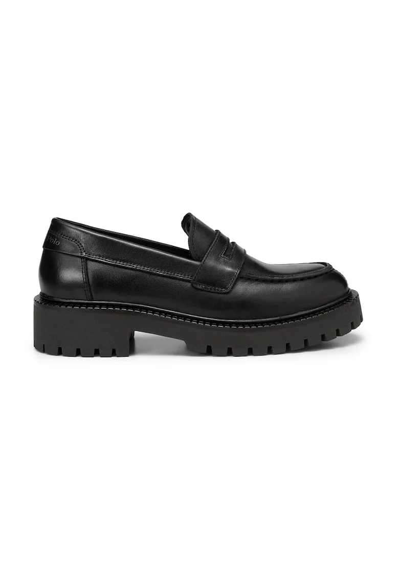 Pantofi loafer de piele cu aspect masiv, Negru