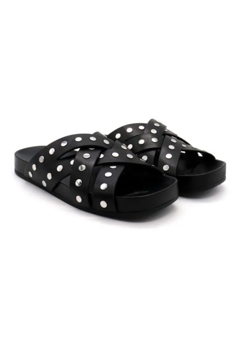 Slapi dama  Irene, negri, piele naturala, talpa de 2,5 cm
