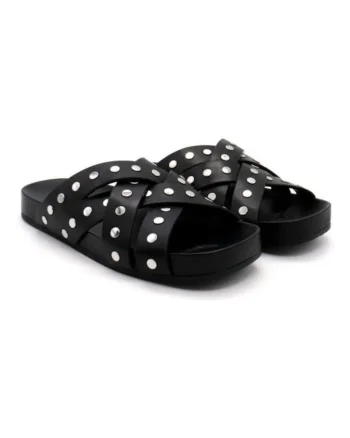 Slapi dama  Irene, negri, piele naturala, talpa de 2,5 cm