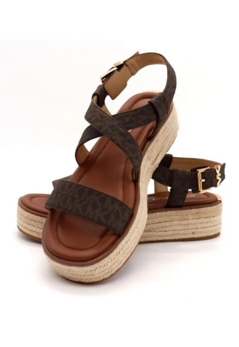 Sandale pentru dama  Lynn, cu logo, piele, talpa de 5 cm, maro inchis,
