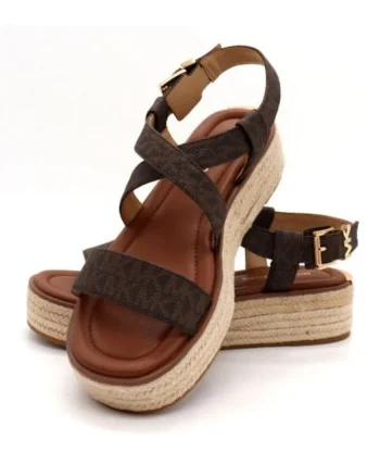 Sandale pentru dama  Lynn, cu logo, piele, talpa de 5 cm, maro inchis,