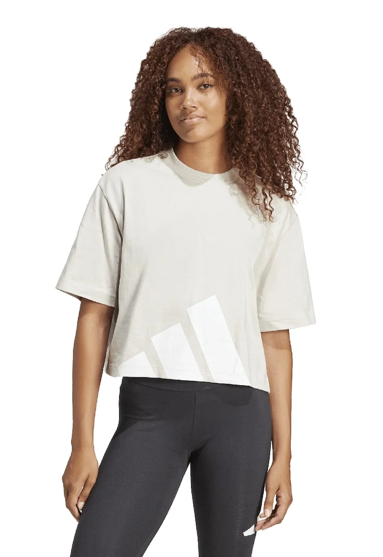 Tricou crop cu croiala lejera Essential, Alb fildes/Alb optic
