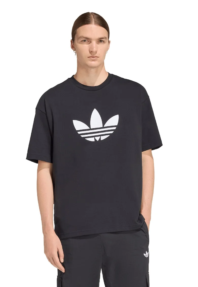 Tricou cu imprimeu logo Tirefoil, Alb/Negru