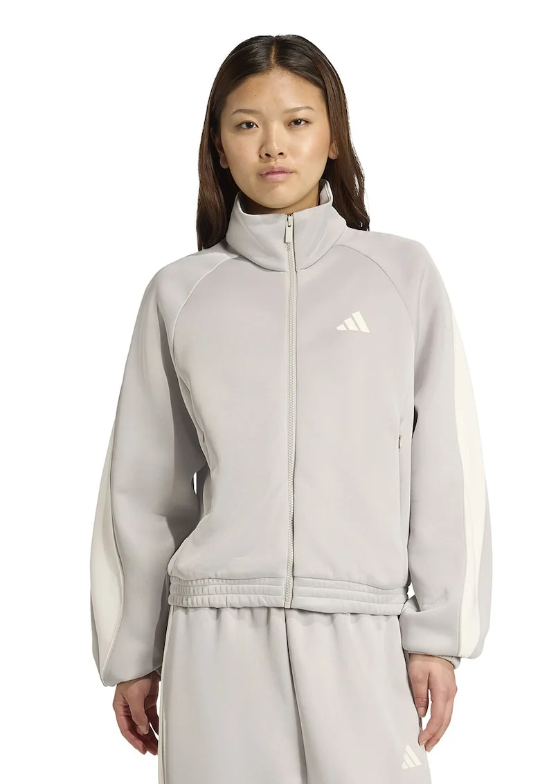 Bluza de trening cu fermoar si maneci raglan Stadium, Alb fildes/Gri deschis