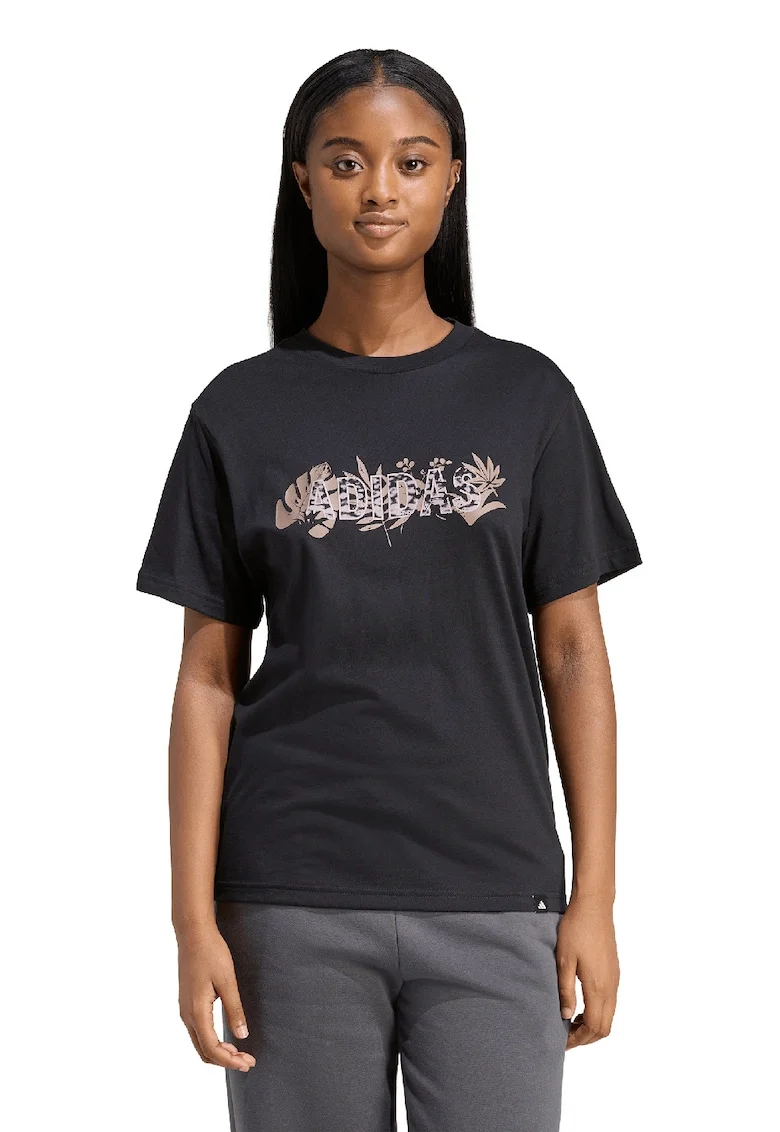 Tricou de bumbac cu logo, Negru/Maro taupe
