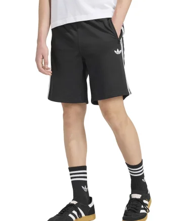 Pantaloni scurti cu talie elastica si benzi contrastante, Alb/Negru
