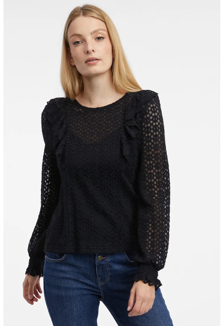 Bluza de dantela cu volane, Negru