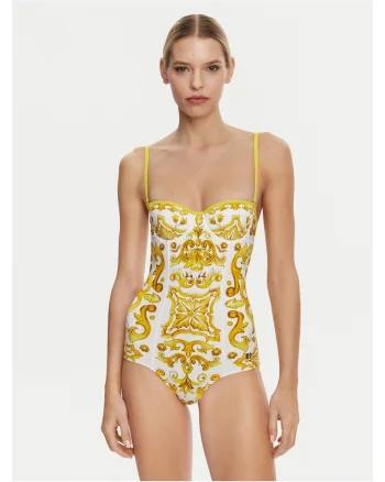 Costum de baie dama Dolce Gabbana, model ONO19, alb/galben