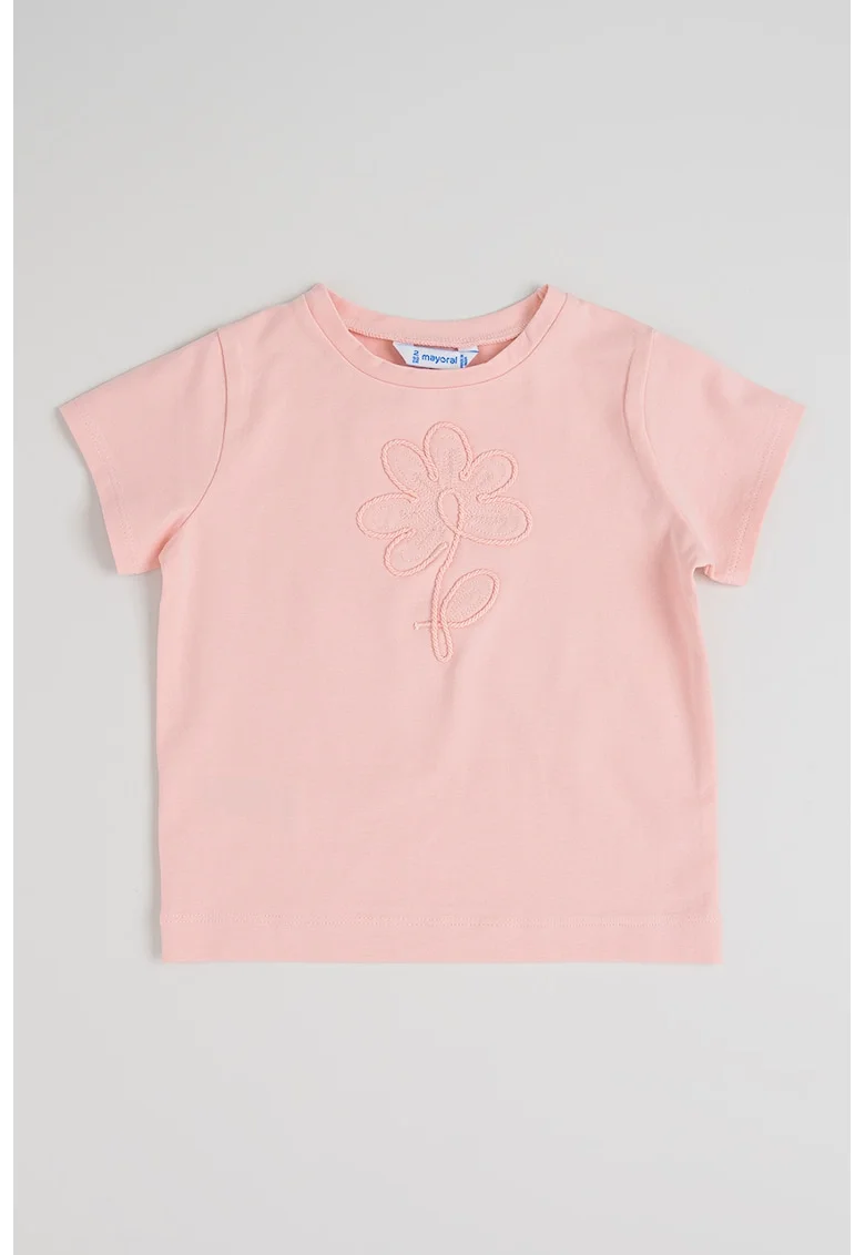 Tricou din amestec de bumbac cu broderie, Roz pastel