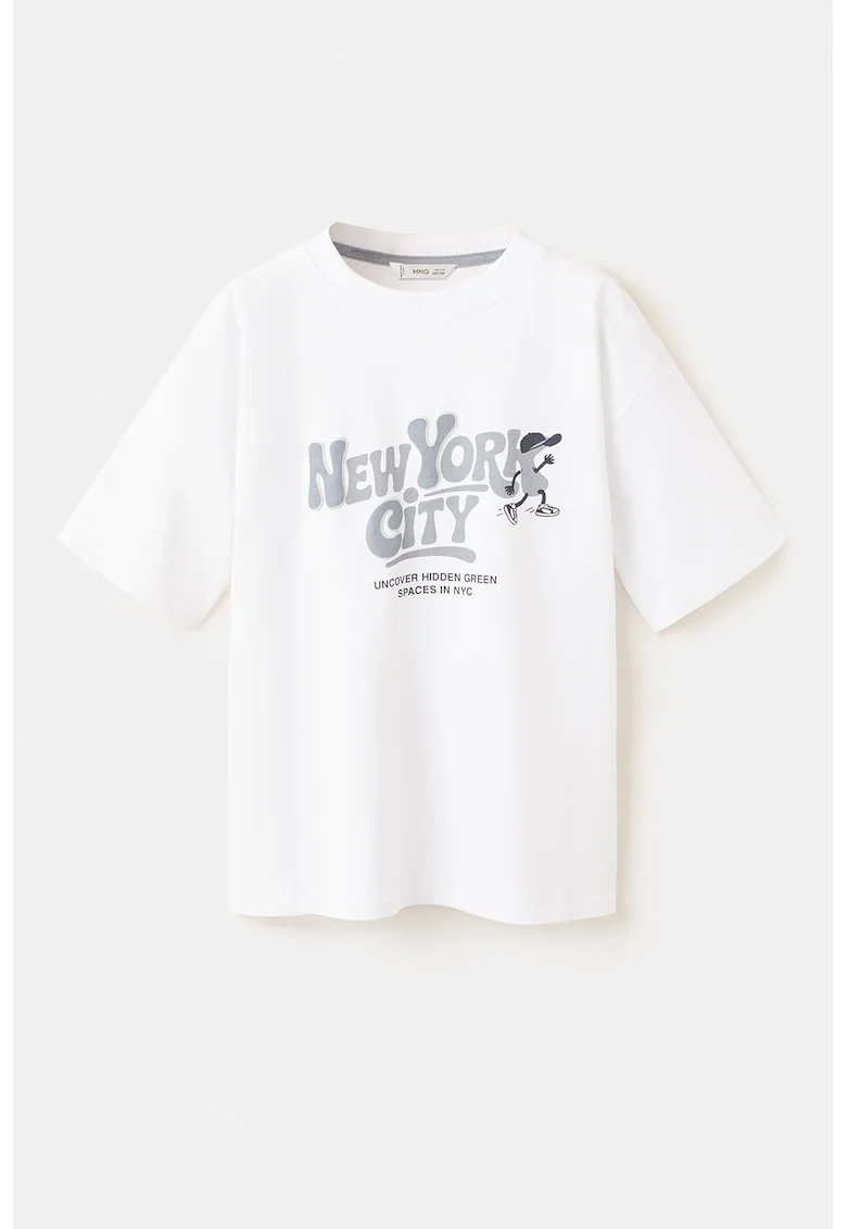 Tricou de bumbac cu text, Alb/Gri cenusiu