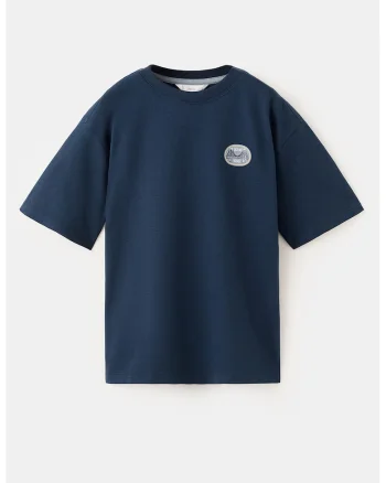 Tricou de bumbac cu imprimeu supradimensionat pe spate, Gri cenusiu/Bleumarin