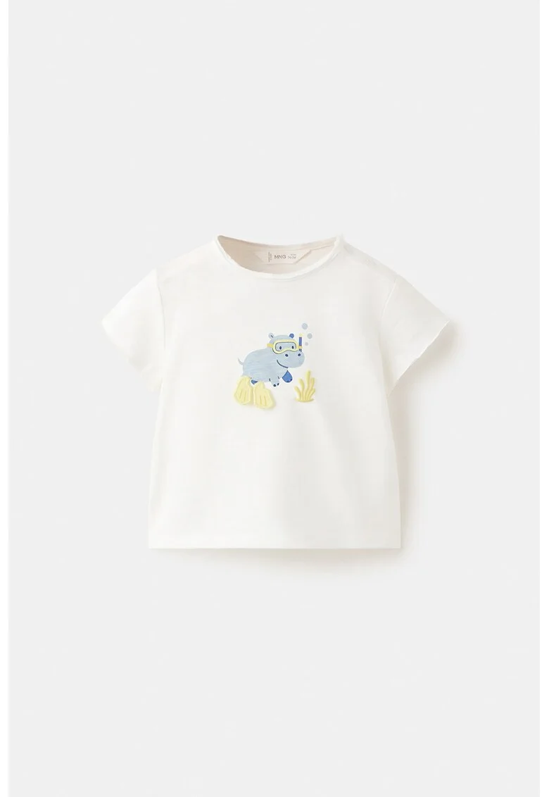 Tricou din bumbac cu fenta cu capsa, Alb/Galben/Albastru glaciar