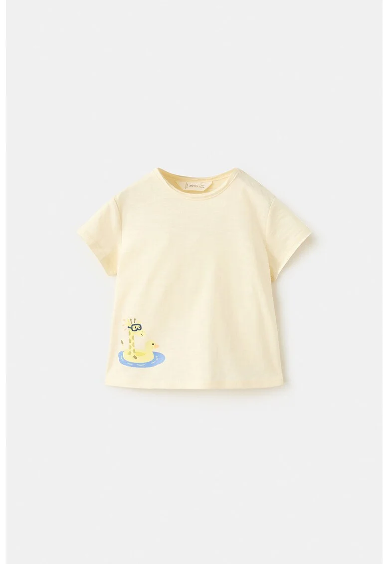 Tricou de bumbac cu imprimeu discret, Bej