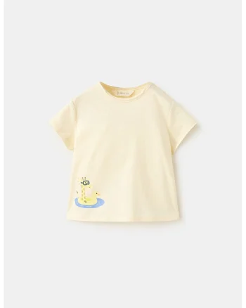 Tricou de bumbac cu imprimeu discret, Bej