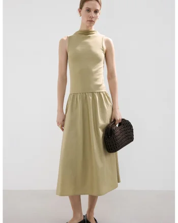 Rochie midi fara maneci, Bej