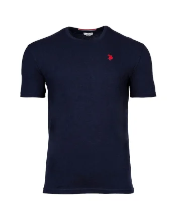 Tricou de bumbac cu decolteu la baza gatului si logo discret, Bleumarin