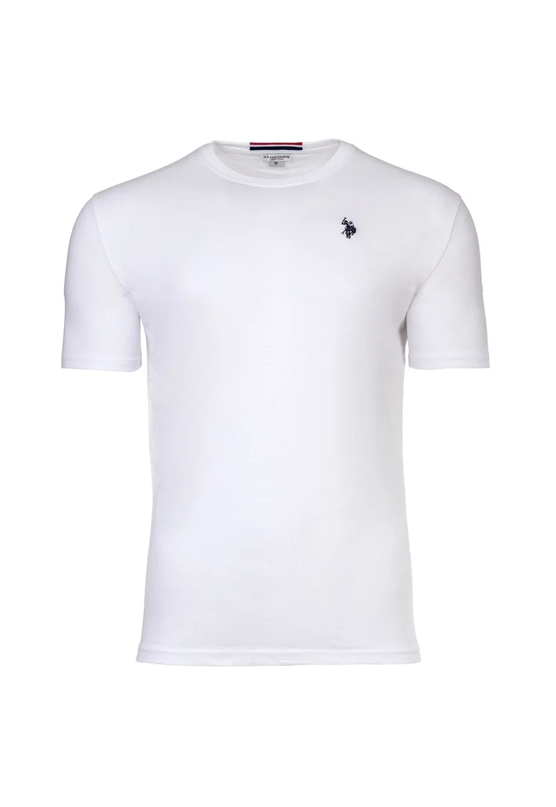 Tricou de bumbac cu decolteu la baza gatului si logo discret, Alb
