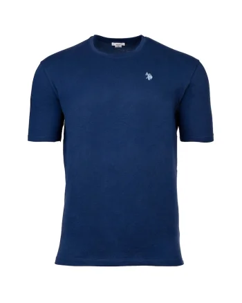 Tricou de bumbac cu decolteu la baza gatului si logo discret, Albastru inchis