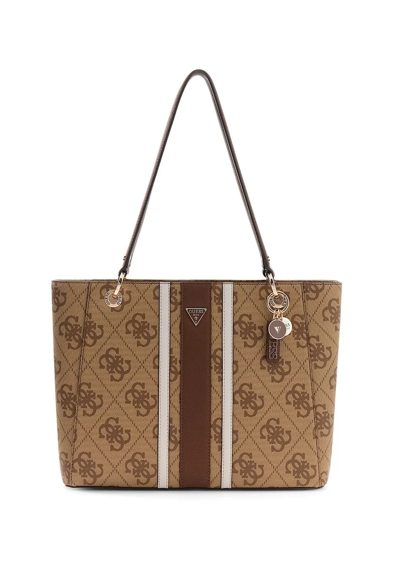 Geanta shopper de piele ecologica cu model monograma Noelle II, Maro/Alb murdar