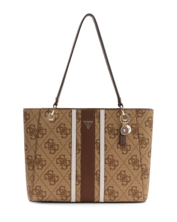 Geanta shopper de piele ecologica cu model monograma Noelle II, Maro/Alb murdar