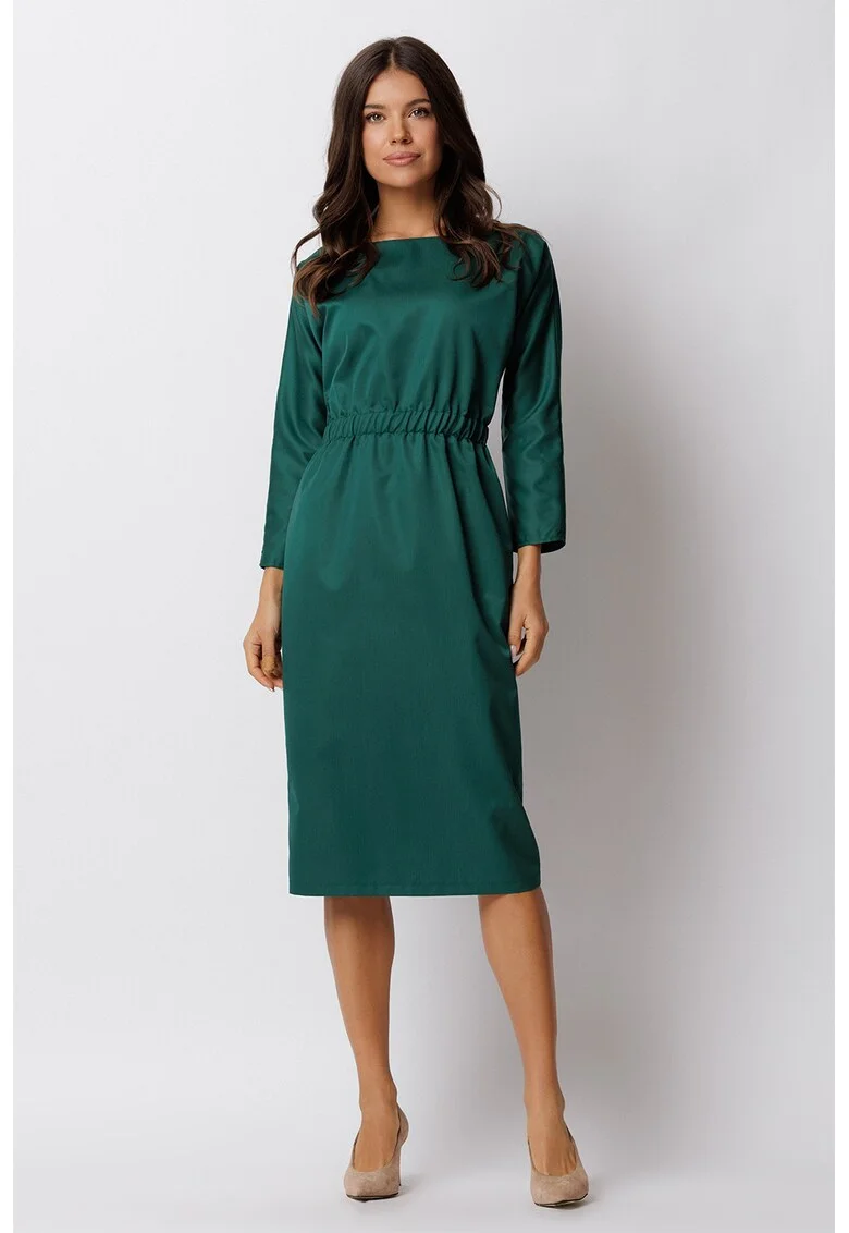 Rochie midi cu talie elastica, Verde