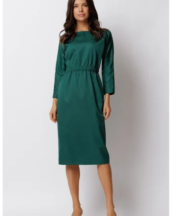 Rochie midi cu talie elastica, Verde