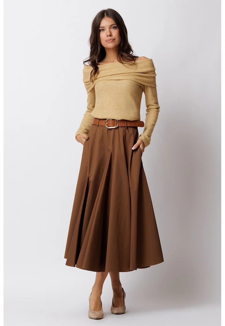 Bluza uni cu decolteu pe umeri, Ocru