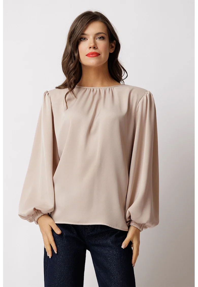 Bluza lejera cu aspect satinat, Bej